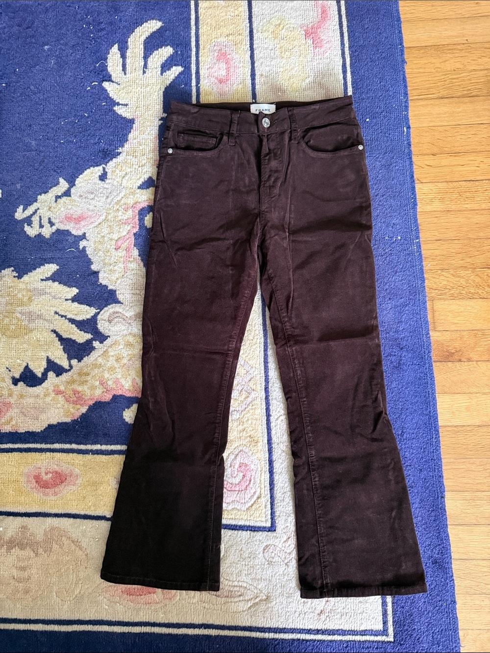 Frame “Le Crop Mini Boot” Dark Brown Corduroy with Flare